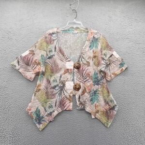 Coral Bay Mesh Handkerchief Cardigan Large Pink Blue Women Tropical Floral Artsy
